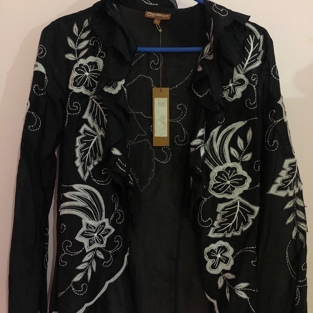 Black Cardigan with Silver Floral Embriodery